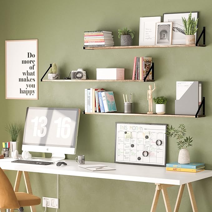 Wallniture Bora Long Floating Shelves, Wall Bookshelf Living Room Decor Book Shelves for Office, Kitchen Organization Bedroom Decor Burnt, 48"x6" Set of 3