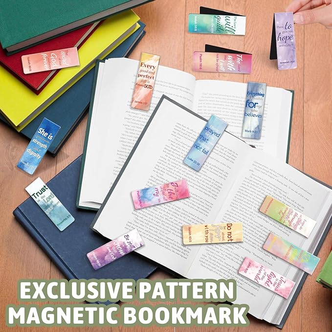 Kaluofan 15PCS Large Bible Quotes Magnetic Christian Bookmarks - Double Sided Magnet Book Markers for Women Students Teachers Supplies
