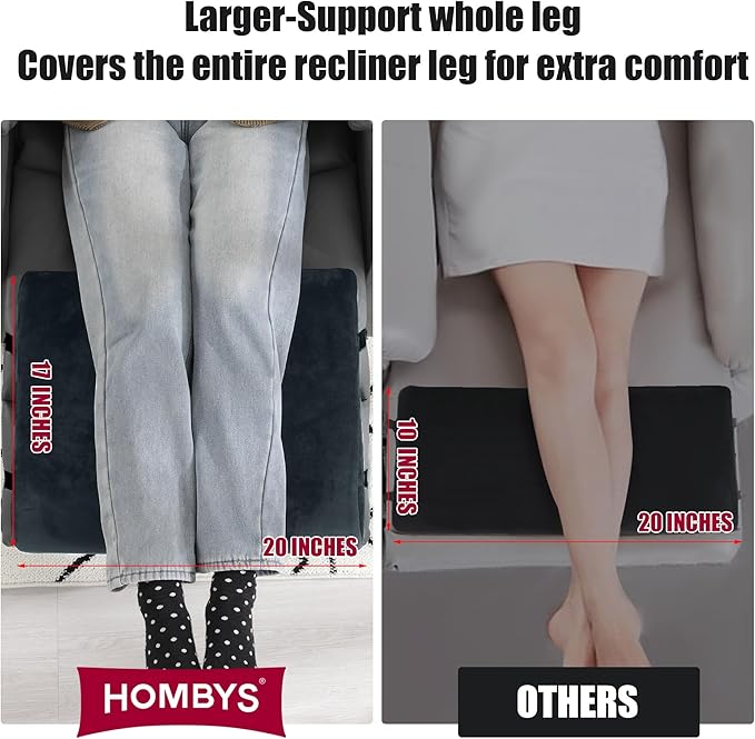 HOMBYS Extra Large Recliner Leg Pillow, Memory Foam Foot Rest Cushion Wave Shape Recliner Footrest Extender, Multi Purpose Back & Lumbar Support Pillow for Recliner, Bed, Sofa Couch,Grey