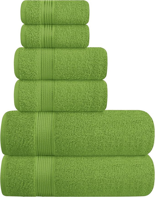 Belizzi Home Ultra Soft 6 Pack Cotton Towel Set, Contains 2 Bath Towels 28x55 inch, 2 Hand Towels 16x24 inch & 2 Wash Coths 12x12 inch, Ideal for Everyday use, Compact & Lightweight - Kiwi Green