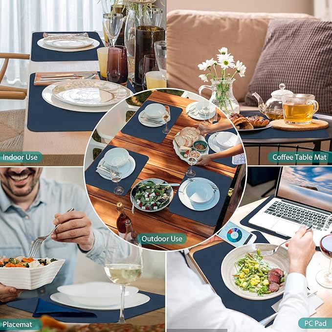 Bacgnyer Placemats Set of 6, Placemat with Coasters Heat Stain Scratch Resistant Non-Slip Waterproof Oil-Proof Washable Wipeable Outdoor Indoor for Dining Patio Table Kitchen Decor and Kids (Blue 6)