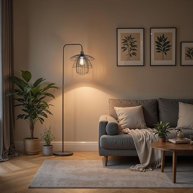 Kenroy Home Orchid Downbridge Black Floor Lamp with Curved Shade and Energy-Efficient Lighting for Living Rooms, Bedrooms, and Home Offices
