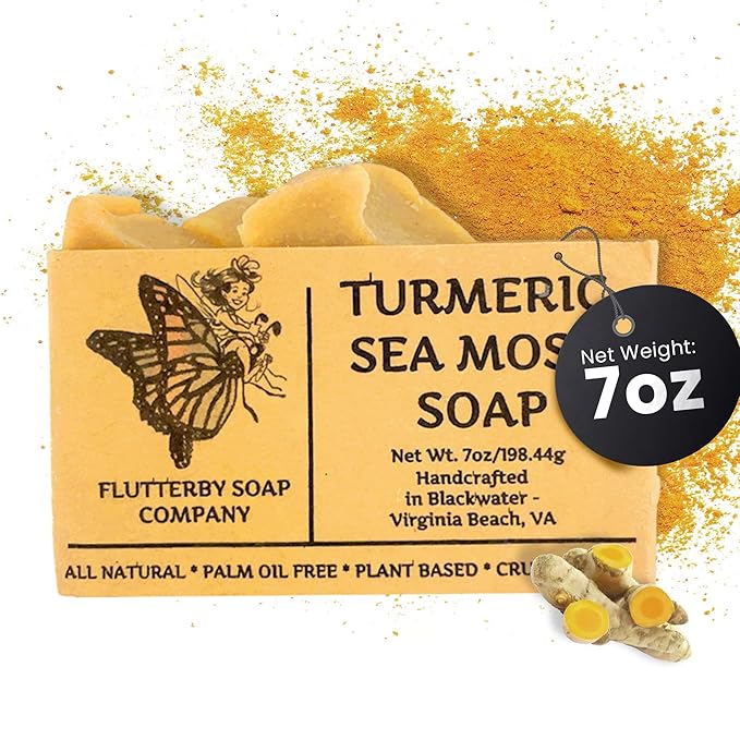 Handmade All Natural Sea Moss Soap - Organic Turmeric Sea Moss Soap Bar - 7oz Large Sea Moss Soap - Plant Based Sea Moss Soap for Face - Sea Moss Soap for Varicose Veins