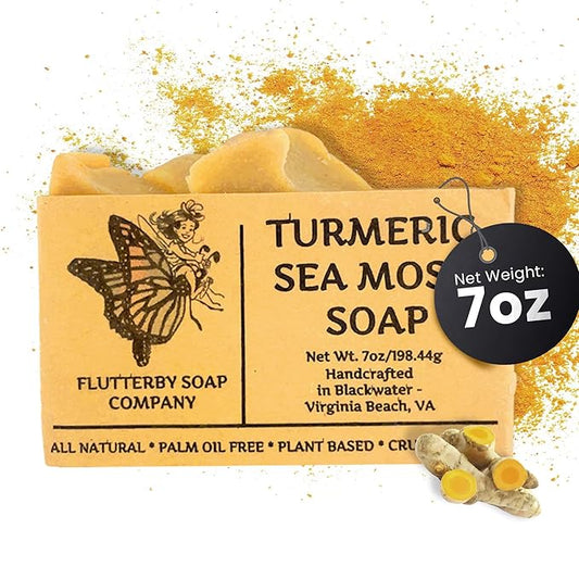 Handmade All Natural Sea Moss Soap - Organic Turmeric Sea Moss Soap Bar - 7oz Large Sea Moss Soap - Plant Based Sea Moss Soap for Face - Sea Moss Soap for Varicose Veins