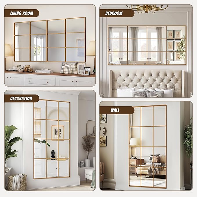 Antok Decorative Mirrors for Wall Decor, 60" x 30" Decorative Wall Mirror Black Window Mirrors Wall Mounted Decorative Mirror for Living Room Dining Room Hallway Entryway，Black,Retro Rect Style