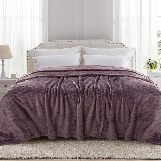 TOONOW Fleece Bed Blanket Queen Size 90x90 inches, Super Soft Fluffy Fuzzy Plush Blanket Geometric Pattern Cozy Microfiber Flannel Blankets for Couch, Bed, Sofa, Purple