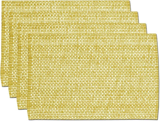 Sweet Home Collection 100% Cotton Placemats for Dining Room Rectangle Two Tone Woven Fabric 13" x 19" Soft Durable Table Mat Set, Set of 4, Gold