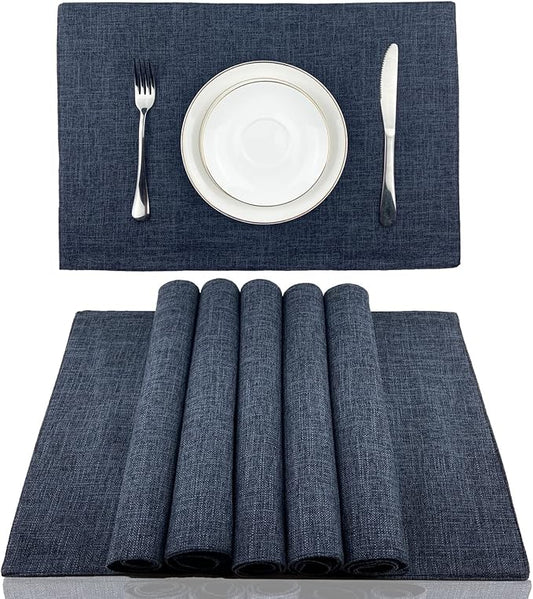 Weabetfu Cloth Placemats Set of 6 Heat Resistant Dining Table Placemmats Cotton Linen Machine Washable Kitchen Table Mats Wrinkle Free Thick Fabric Place Mats,Easy to Clean,13" x 19"