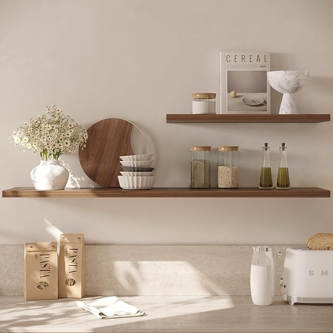Wall Shelf Set of 1, Walnut Floating Shelves 36 in W x 10 in D x 1 in H, Wooden Floating Wall Shelf with Invisible Brackets for Living Room/Bedroom/Bathroom/Kitchen Storage and Decor