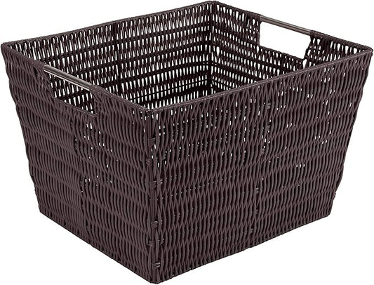 Simplify 15"x13"x10" Large Woven Basket for Storage with Handles, Nursery, Playroom, Toys, Bedroom, Closet, Clothes, Office, Decorative Organizer Rattan Totes, Chocolate