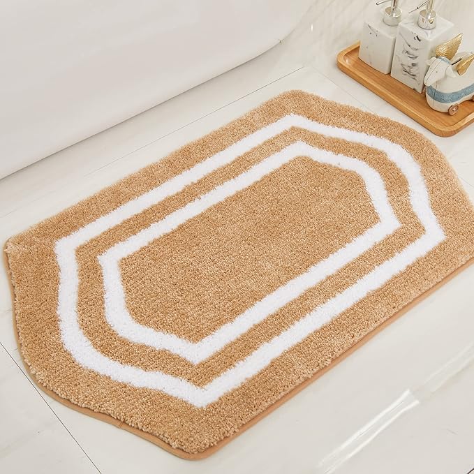 COSY HOMEER Extra Thick Bath Rugs - Anti-Slip Bath Linen Sets Mats Soft Plush 100% Strong Polyester Living Room Bathroom Water Absorbent(Beige,20x32 - Inches)