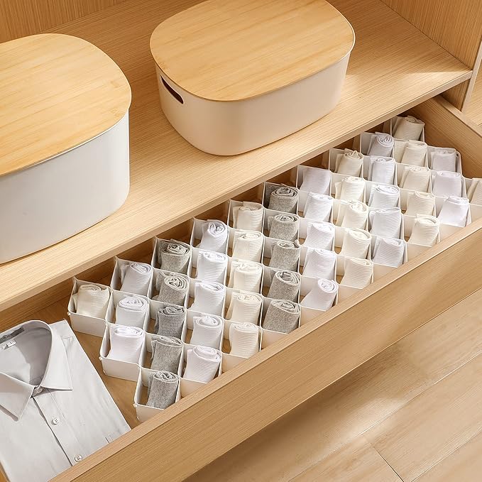 ROUFA Sock Drawer Organizer for Dresser, Honeycomb Underwear Dividers for Women, Panty Separator for Bras, Socks, Belt and Leggings (12pcs.White)