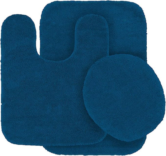 Mk Home LLC 3 Piece Bathroom Rug Set Bath Rug, Contour Mat, & Lid Cover Non-Slip with Rubber Backing Solid Royal Blue New