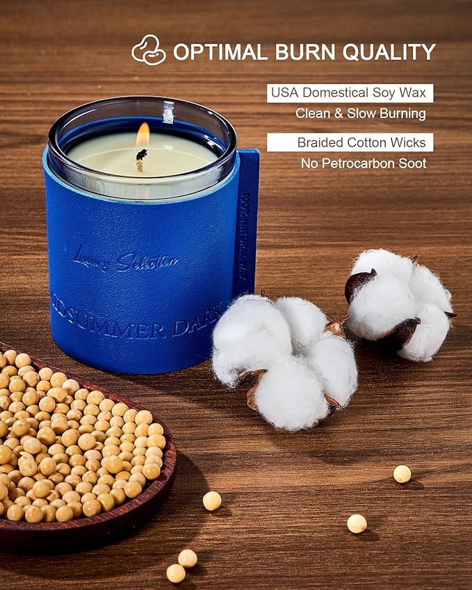 M&SENSE Soy Candles for Home Scented, Midsummer Dark Scented 7.4oz 40 Hours Long Lasting Natural Candle, Aromatherapy Candles for Relaxation, Leather Wrapped Luxury Candle Gifts for Men Women