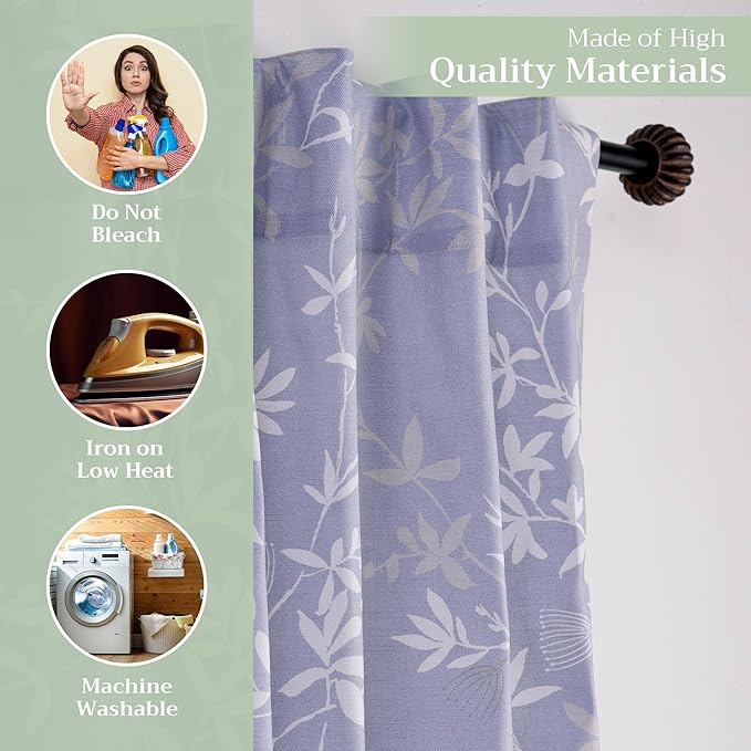 Maison d' Hermine Curtains for Living Room 100% Cotton 84 inch Length One Panel Light Filtering Curtains for Bedroom Windows with Rod and Loop Pockets Drapes (Louxor Blue, 50" W x 84" L)