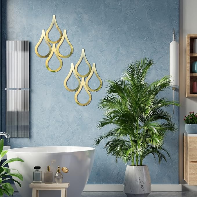 Weysat 2 Pieces Teardrop Wall Mirror Hanging Wall Mounted Decorative Accent Mirror for Home Living Room Bedroom Bathroom, 15.7 x 11 Inch(Gold)