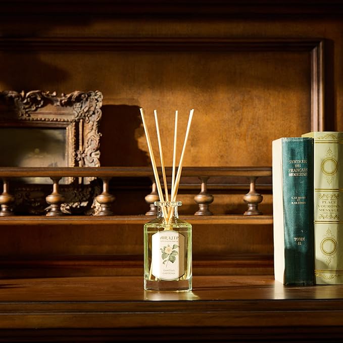 Airkeep Reed Diffuser Set-6.09 oz (180ml) Tahitian Gardenia Jasmine Scented Diffuser with 8 Reed Sticks Home Fragrance Oil Diffuser for Bathroom Shelf Decor