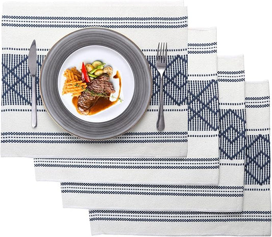 LUFEIJIASHI Elegant Thick placemats for Dining Table Decor Farmhouse Heat Resistant Table Place mats Set of 4 Quality Woven Cloth Placemats Washable Dinner mats (Navy Blue, 4)