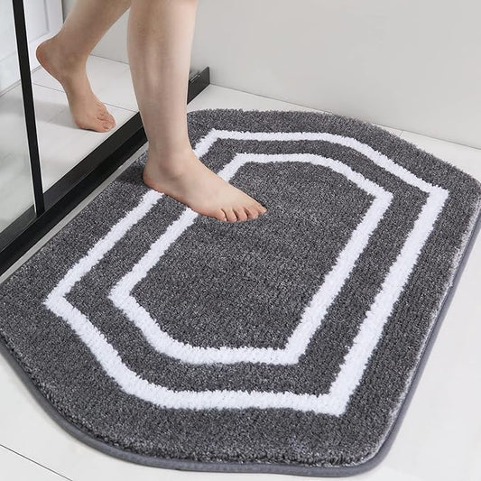 COSY HOMEER Extra Thick Bath Linen Sets Rugs - Anti-Slip Bath Mats Soft Plush 100% Strong Polyester Living Room Bathroom Water Absorbent(Grey,17x27 - Inches)