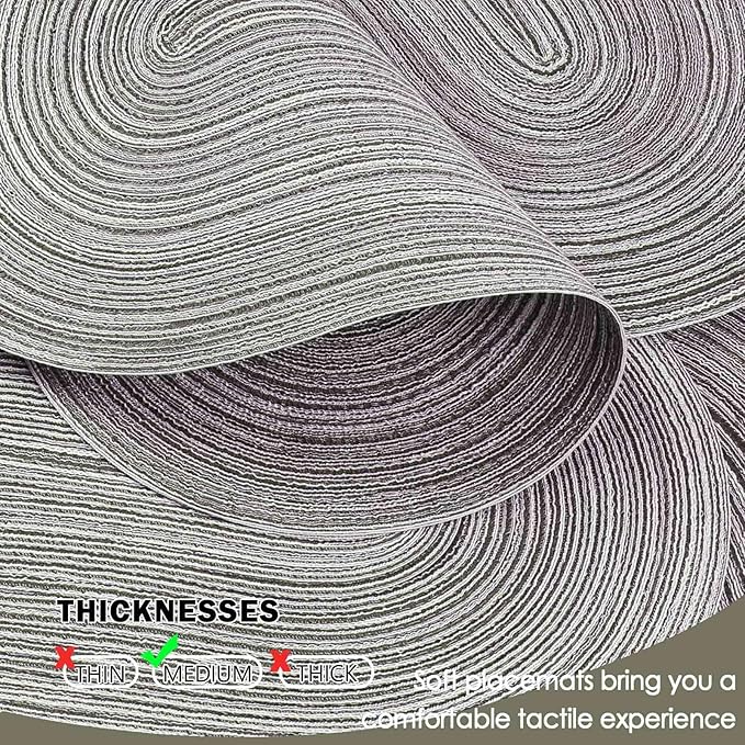 Noctiflorous Oval Braided Placemats Set of 6 Woven 12x18 Inch Non Slip Washable Heat Resistant Place Mats Round Tablemats for Dining Kitchen Party Daily Table Decor Dinner Mats (08 Grey, 6)