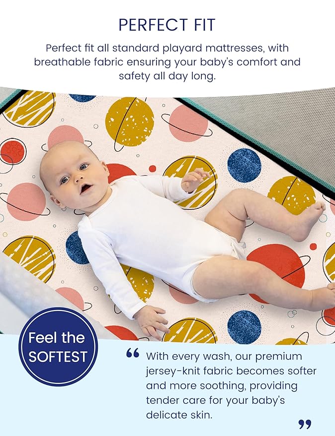 TotAha Premium Soft Space Pack n Play Sheets, Super Stretchy Jersey Knit Mini Crib Sheets Fitted, Silky Comfort Graco Pack and Play Mattress Sheets, 2 Pack