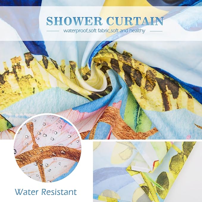 Aimego Extra Long Shower Curtain - Funny Cat Sea Ocean Animal Tropical Fish Coral Seahorse Fabric Cloth Shower Curtain Set with 12 Hooks for Bathroom Decor Accessories Bathtub Curtain, 72"x84"