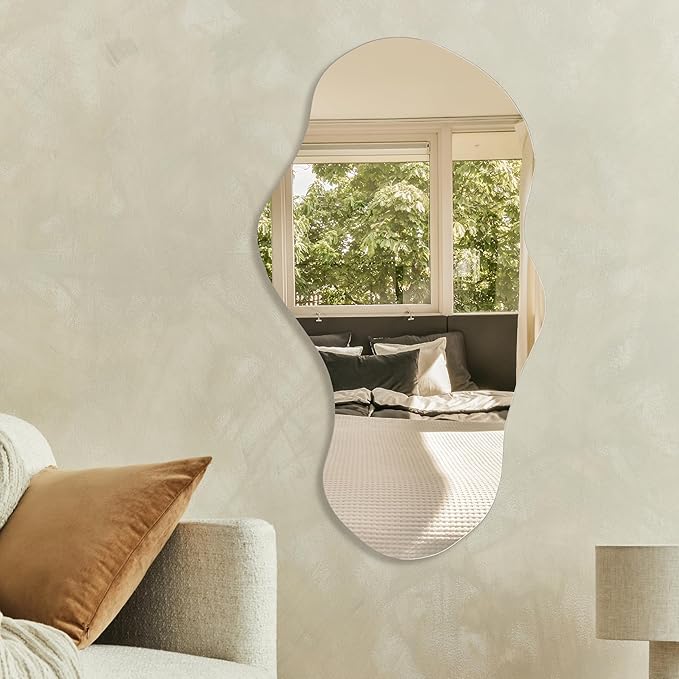 PERFNIQUE Irregular Wall Mirror Asymmetrical Mirror, 43''x24'' Decorative Modern Mirrors for Bathroom Bedroom Living Room Entryway, Cloud Frameless Mirror, Wall Mounted(43''x24'', Cloud)