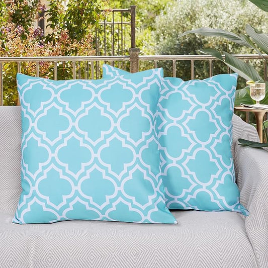 Eternal Beauty Set of 2 Outdoor Decorative Pillow Covers Waterproof Outdoor Pillow Covers for Spring Summer Patio Throw Pillows, 18X18 inches,Turquoise