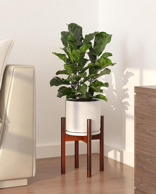 Adjustable Plant Stand Indoor, Bamboo Plant Stand Fits 8 9 10 11 12 Inches, Small Corner Planter Holder for Indoor Plants, Single Floor Plant Stands for Living Room Balcony, Reddish Brown