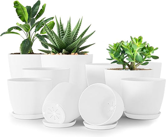 Utopia Home - Plant Pots Indoor with Drainage - 7/6.6/6/5.3/4.8 Inches Flower Pots for Indoor Planter - 10 Pack Plastic Planters - Ideal for Stocking Stuffers or Home Christmas Decorations - White