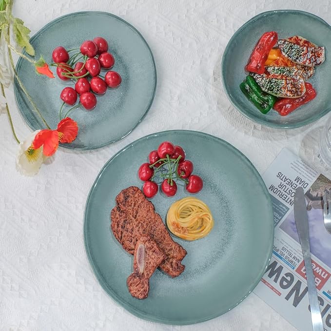 Missyip Melamine Dinnerware Set, Indoor and Outdoor Use Plates and Bowls Sets, Durable 12 Pcs Dishes Sets for 4, BPA Free Dishwasher Safe Not Microwave Not Oven