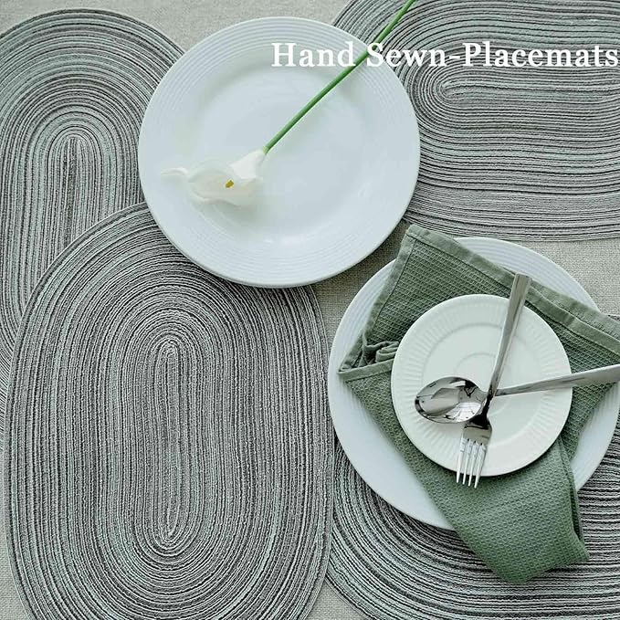 Noctiflorous Oval Braided Placemats Set of 6 Woven 12x18 Inch Non Slip Washable Heat Resistant Place Mats Round Tablemats for Dining Kitchen Party Daily Table Decor Dinner Mats (08 Grey, 6)