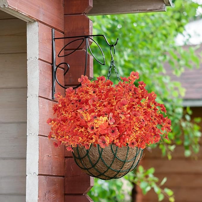 12 Bundles Artificial Fall Flowers Outdoor UV Resistant Fake Mums Bulk Outdoor Faux Mums Plants Plastic Flower Decorations for Home Garden Porch Hanging Planter Vase Autumn Decor Outside, Orange