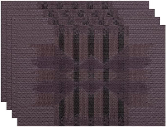Winknowl Placemats Set of 4, Heat Resistant Stain Resistant Woven Vinyl Insulation Place mats, Durable Washable Elegant Table Mats for Kitchen Dining Table Decor (Geometric Purple)