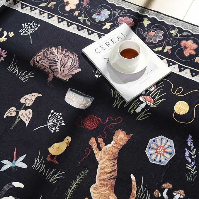 Runner Rug for Kitchen Non Slip 2'6''x8' Washable Rugs with Rubber Backing Soft Floral Animal Cat Carpet Runner for Kitchen Laundry Bedroom Bathroom, Black
