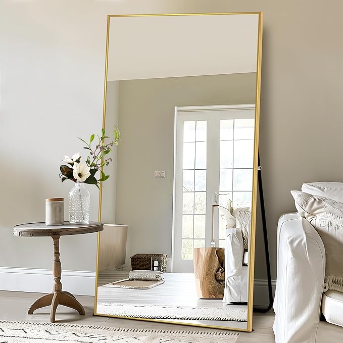 NicBex Oversized Full-Body Mirror, Large Full Length Mirror with Stand, 76"x35" Aluminum Alloy Frame Oversized Floor Mirror, Gold - Free Standing, Leaning Against Wall or Wall-Mounted