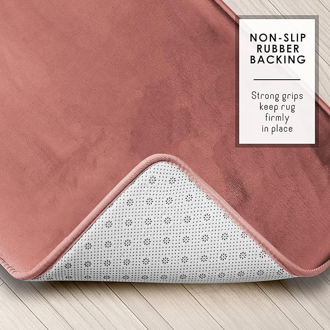 Clara Clark Bathroom Rugs, Velvet Memory Foam Bath Mat, Non-Slip, Machine Washable Bath Rugs - Dries Quickly, Ultra Soft Plush Bath Mats for Bathroom, 20 x 32, Misty Rose