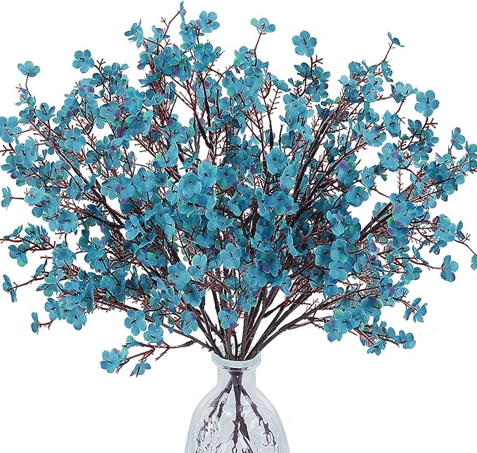 AILANDA 6 Bundles Babys Breath Fall Flowers Faux Gypsophila Bouquet Real Touch European Fake Silk Flowers for Home Wedding Bouquets Floral Arrangement Party Table Garden Autumn Decor (Peacock Blue)