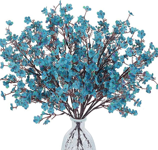 AILANDA 6 Bundles Babys Breath Fall Flowers Faux Gypsophila Bouquet Real Touch European Fake Silk Flowers for Home Wedding Bouquets Floral Arrangement Party Table Garden Autumn Decor (Peacock Blue)