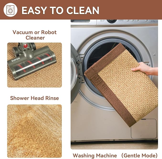 Bath Mat Bathroom Rugs Non Slip Washable, Soft Jute-Like Ultra Thin Bath Mats, Rubber Backing Super Absorbent Quick Dry Thin Bath Rug Shower Mat Fit Under Door Bathroom Tub Floor, Brown 20"x32"