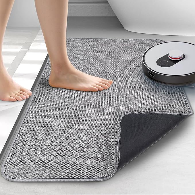 Upgraded Thin Bathroom Rugs, Bath Mat Super Absorbent, Bath Rugs Rubber Backing Non-Slip, Quick Dry Machine Washable, Cozy Cloth Bathroom Mat fit Under Door/Sink/ Bathtub/Shower/Kids 19''x30''-Gray