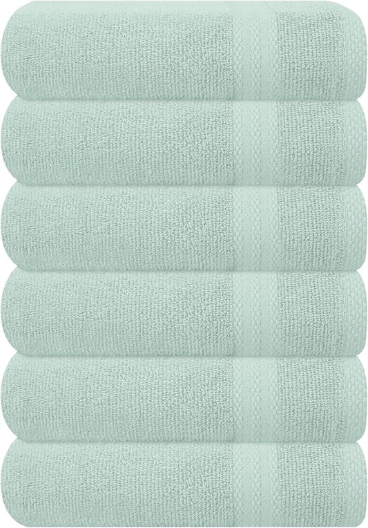 GLAMBURG Ultra Soft 6-Piece Hand Towel Set 16x28-100% Ringspun Cotton - Durable & Highly Absorbent Hand Towels - Ideal for use in Bathroom, Kitchen, Gym, Spa & General Cleaning - Sea Green