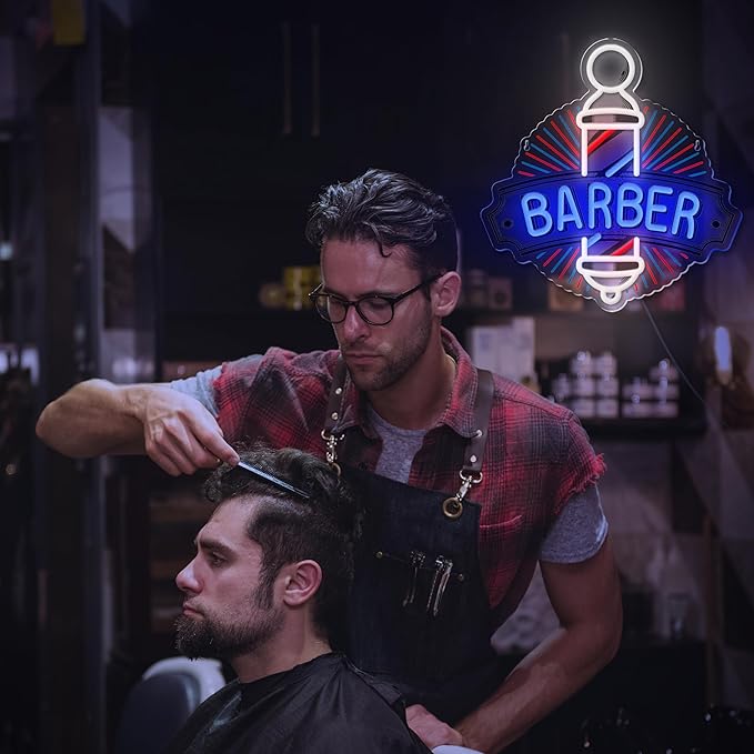 Barber Neon Sign for Barber Shops Hair Salon Decor Barber Shop LED Signs Neon Lights Business Logo Light up USB Powered Business Logo Wall Art Signs for Hair Beauty Salon Store Man Cave Pub Gift