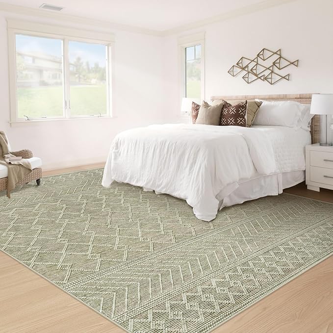 5x7 Area Rug Living Room: Washable Boho Geometric Moroccan Rug Neutral Modern Farmhouse Indoor Soft Non Slip Ultra Thin Printed Pattern Carpet for Dining Room Bedroom Nursery Home (Brown, 5'x7')