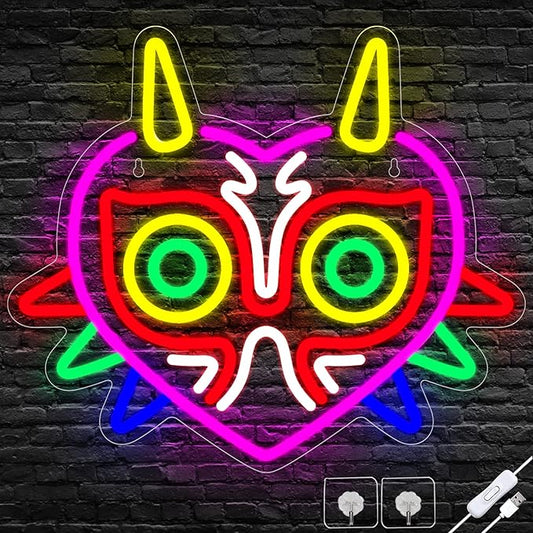 Majora's Mask Neon Sign, Zelda Gaming Neon Sign for Game Room Decor, Zelda Mask for Boys Room Decor & Gaming Wall Deocr, USB Powered Gamer Gifts for Boys, Teens and Zelda Fans