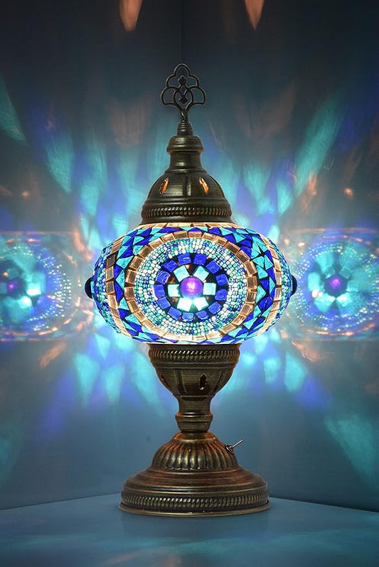 mozaist Battery Operated Turkish Lamp with Built-in LED Light, Cordless Mosaic Table Lamp, Moroccan Decorative Glass Vintage Lamp Shade, Portable Desk Bedside Stained Glass Lamp