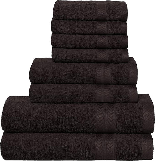 BOUTIQUO 8 Piece Towel Set 100% Ring Spun Cotton, 2 Bath Towels 27X54, 2 Hand Towels 16X28 and 4 Washcloths 13X13 - Ultra Soft Highly Absorbent Machine Washable Hotel Spa Quality - Chocolate Brown