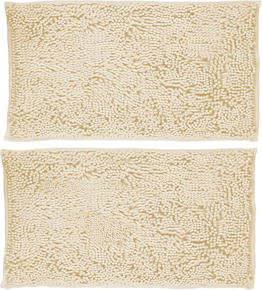 ZiYiJuan Bathroom Rugs, Super Absorbent Luxury Shaggy Chenille Bath Mats, Durable (Milky White,20x32+20x32(in)