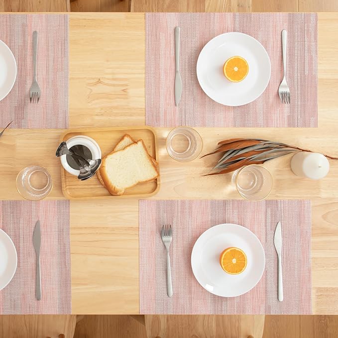Winknowl Placemats Set of 4, Heat Resistant Stain Resistant Woven Vinyl Insulation Place mats, Durable Washable Elegant Table Mats for Kitchen Dining Table Decor (Misty Rose)