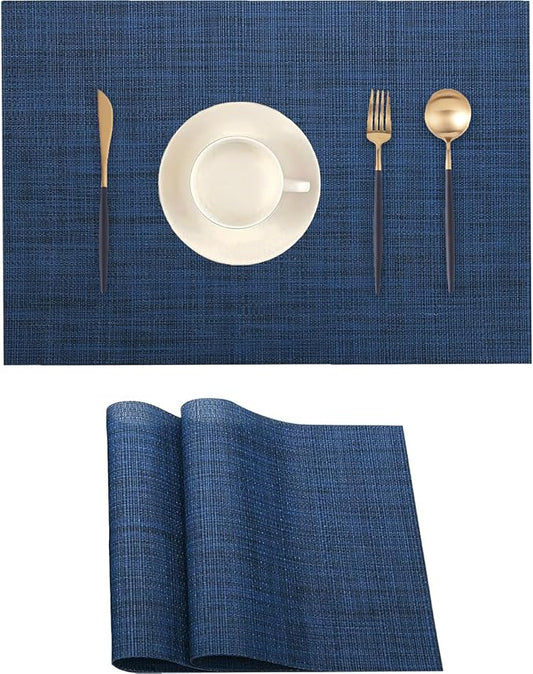 Navy Blue Placemats Set of 2 - Heat Resistant Non-Slip Place mats for Dining Table, Washable Durable PVC Vinyl Woven Table Mats (Navy Blue, 2)